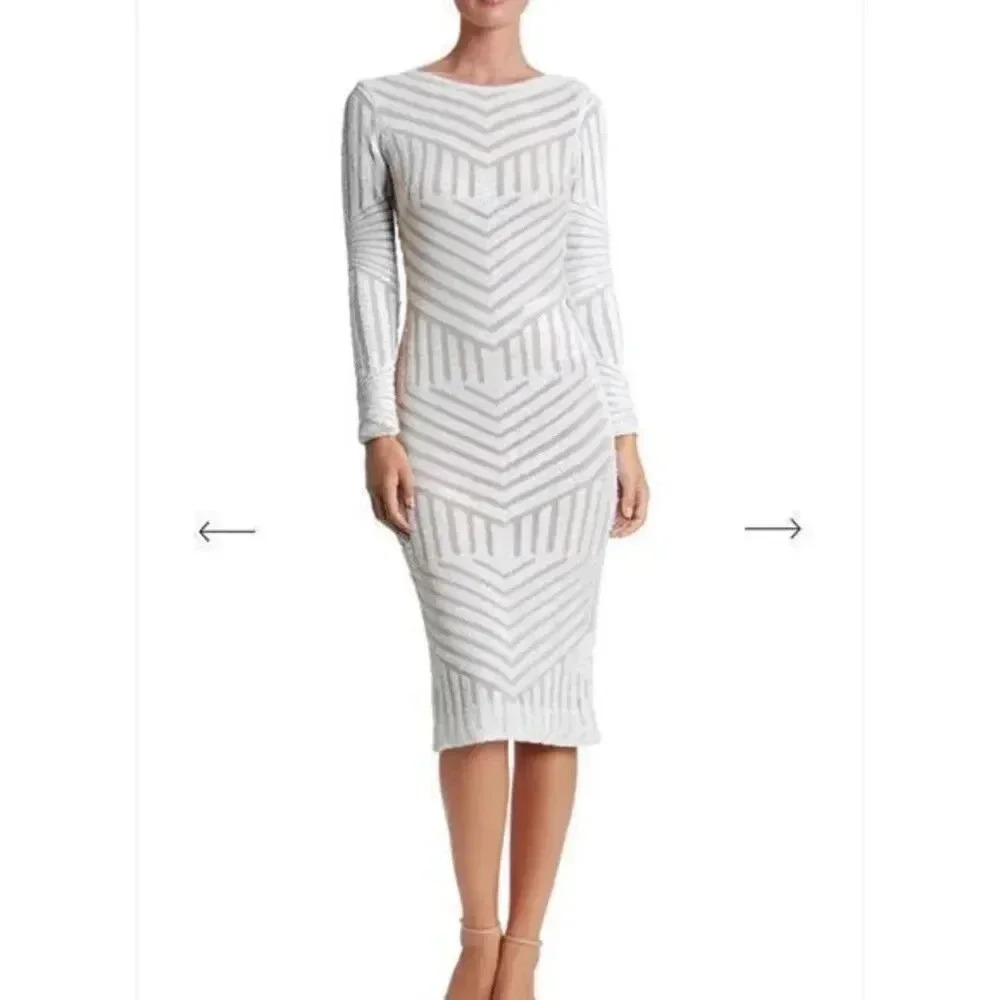Dress the Population Emery Sequin Stripe Long Sleeve Cocktail Dress